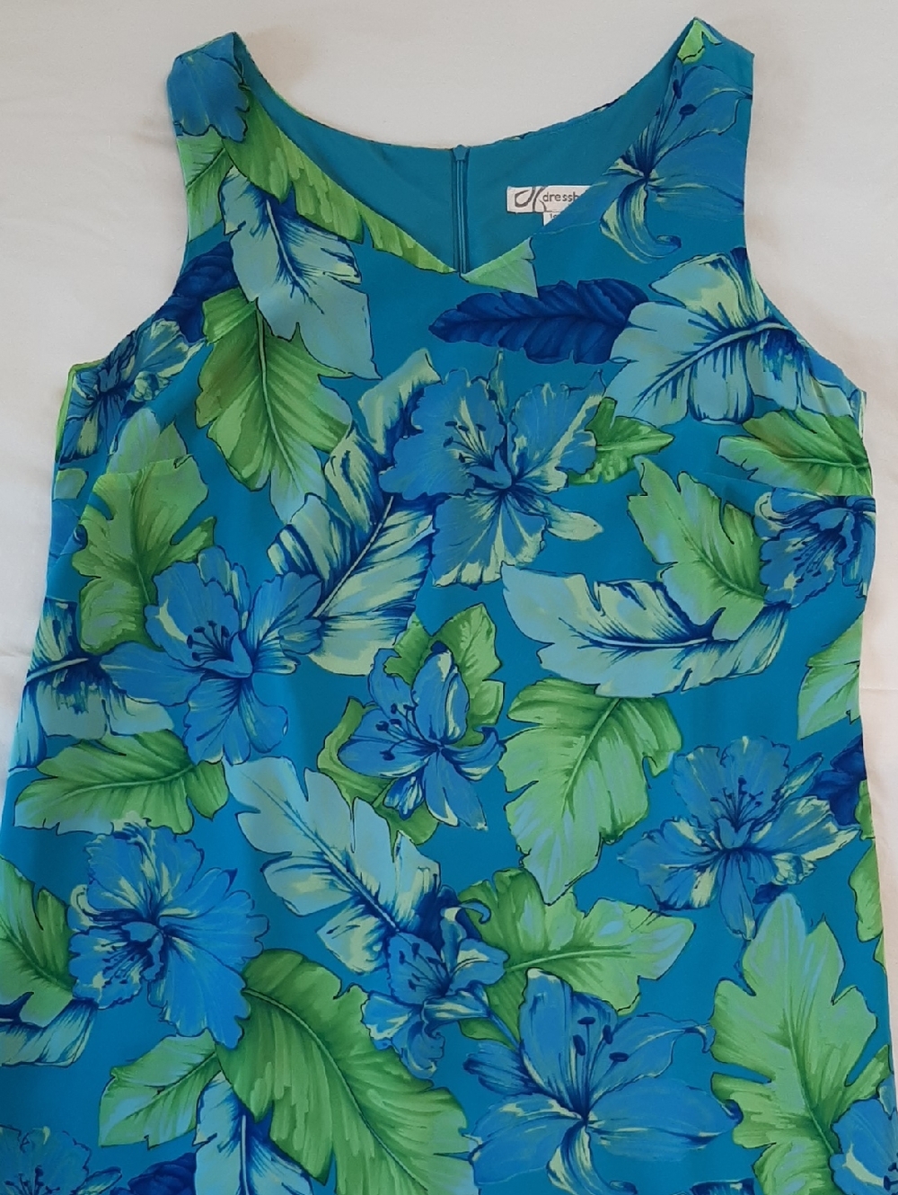 dressbarn 14 W  Blue Teal & Green Tropical Floral Sleeveless Dress